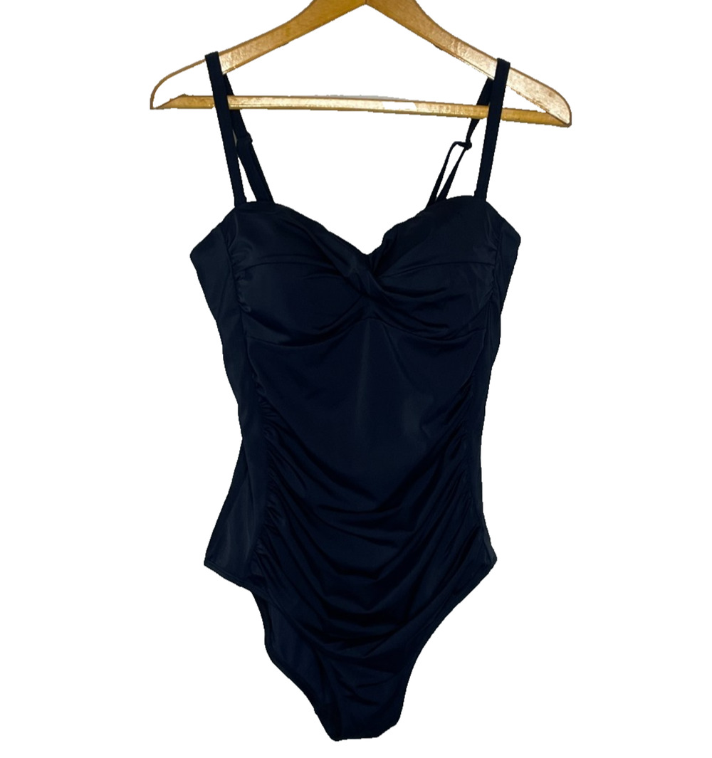 Women's 12 Boden Amalfi Bandeau Navy Blue One Piece Ruched Swimsuit